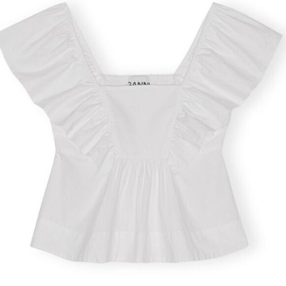 Ganni Ruffle Cotton Poplin Blouse NWT  size 6/38 $ 195.00 - Picture 2 of 11